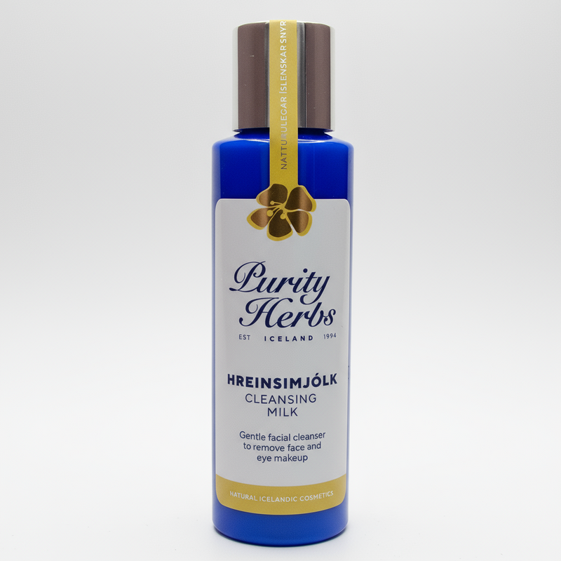 Bottle of Purity Herbs cleansing milk on a white background