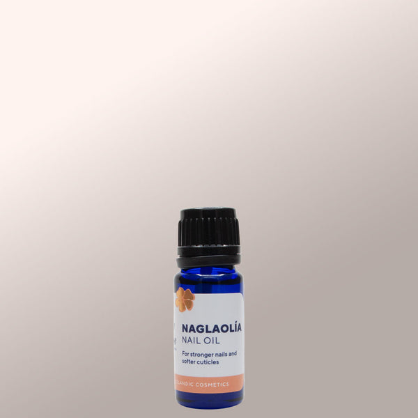Bottle of Naglaolia nail oil on a light gray background